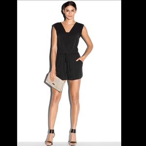Milly Stretch Silk Crepe Romper Black Shorts, P
